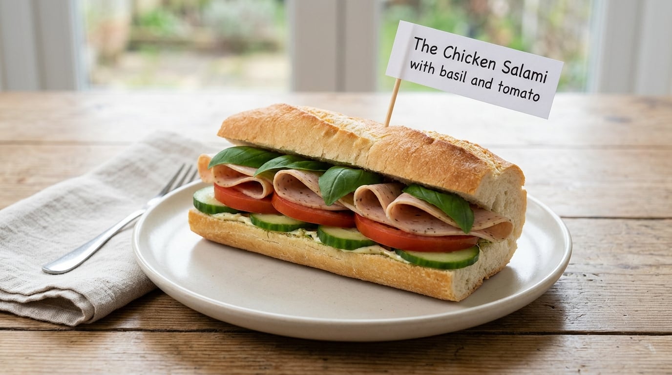 The Chicken Salami with basil and tomato