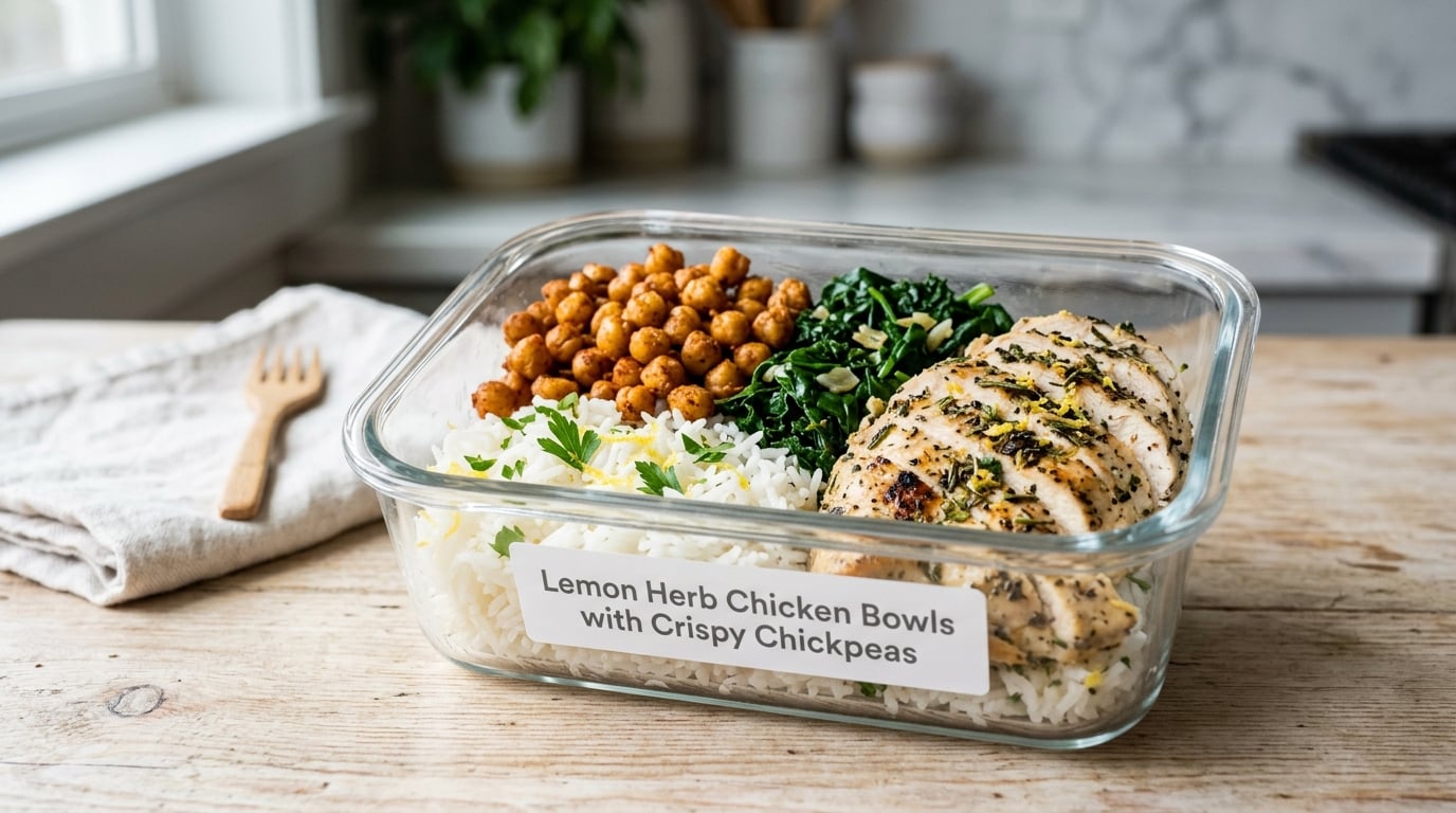 Lemon Herb Chicken Bowls with Crispy Chickpeas