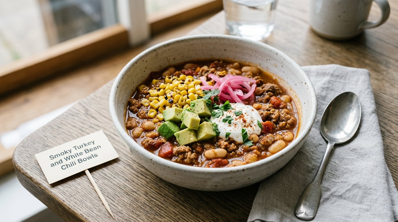 Smoky Turkey and White Bean Chili Bowls
