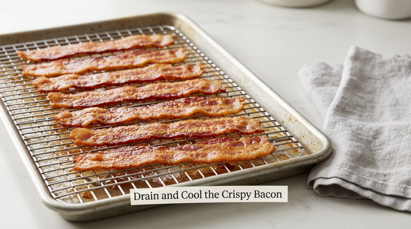 Drain and Cool the Crispy Bacon