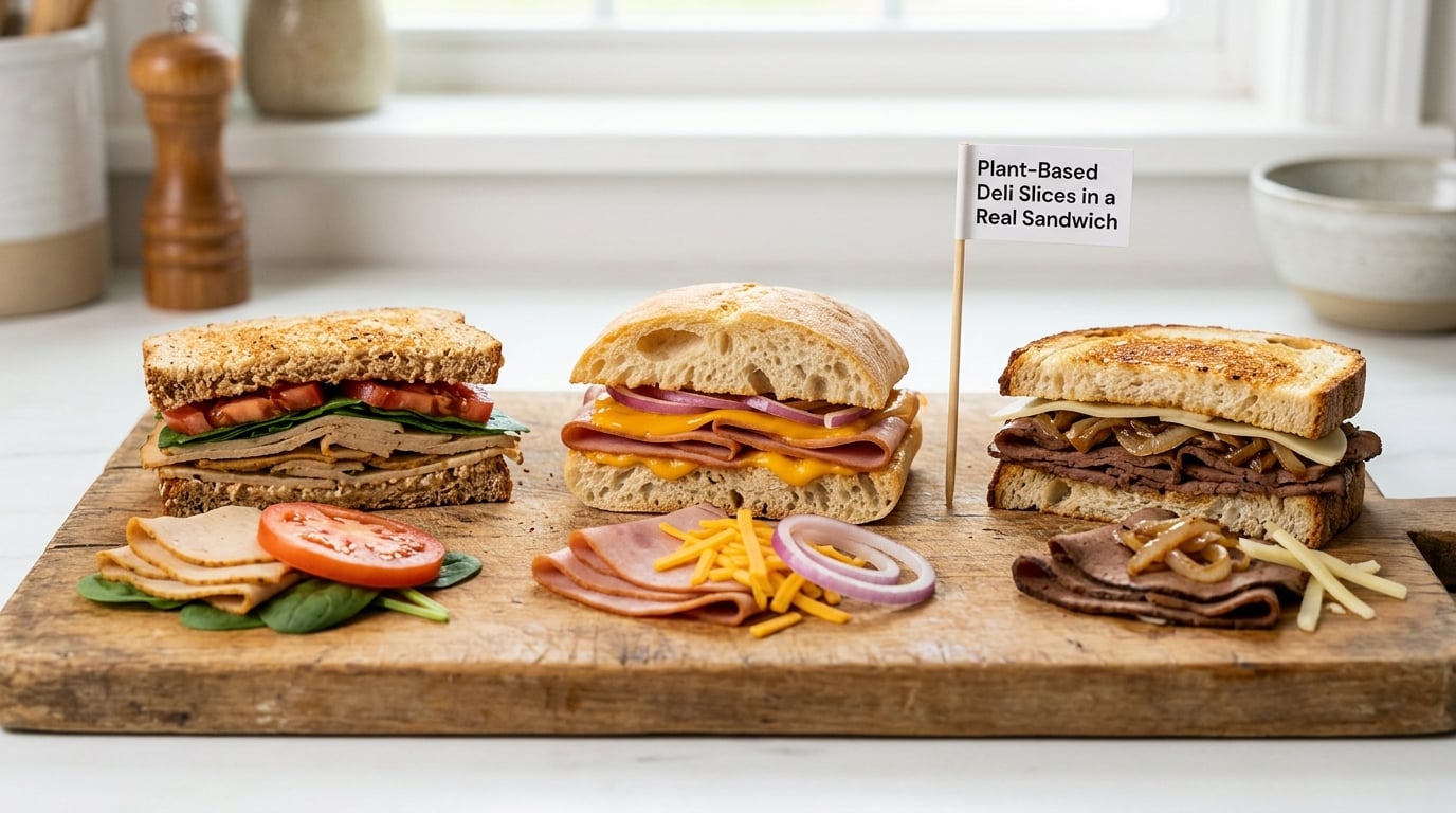 Plant-Based Deli Slices in a Real Sandwich