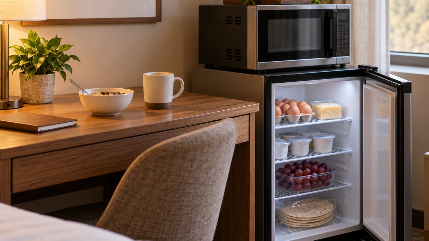 hotel room meal ideas with a microwave and mini fridge