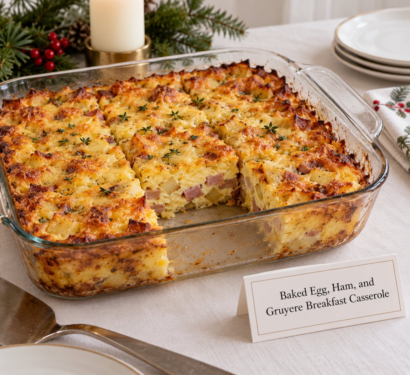 Baked Egg, Ham, and Gruyere Breakfast Casserole