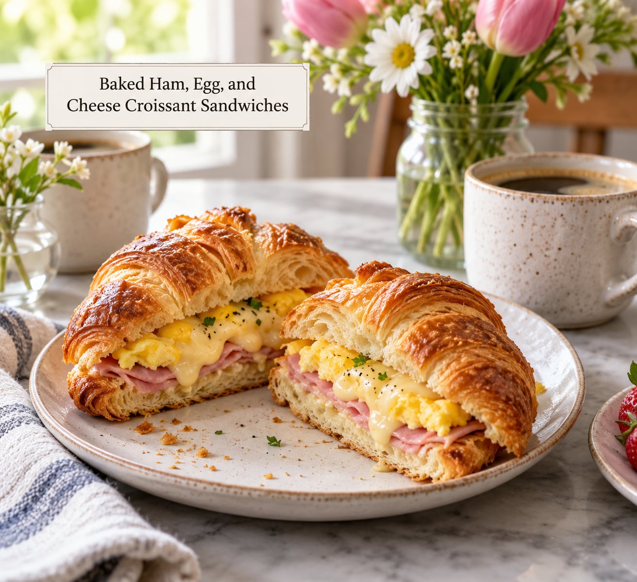 Baked Ham, Egg, and Cheese Croissant Sandwiches