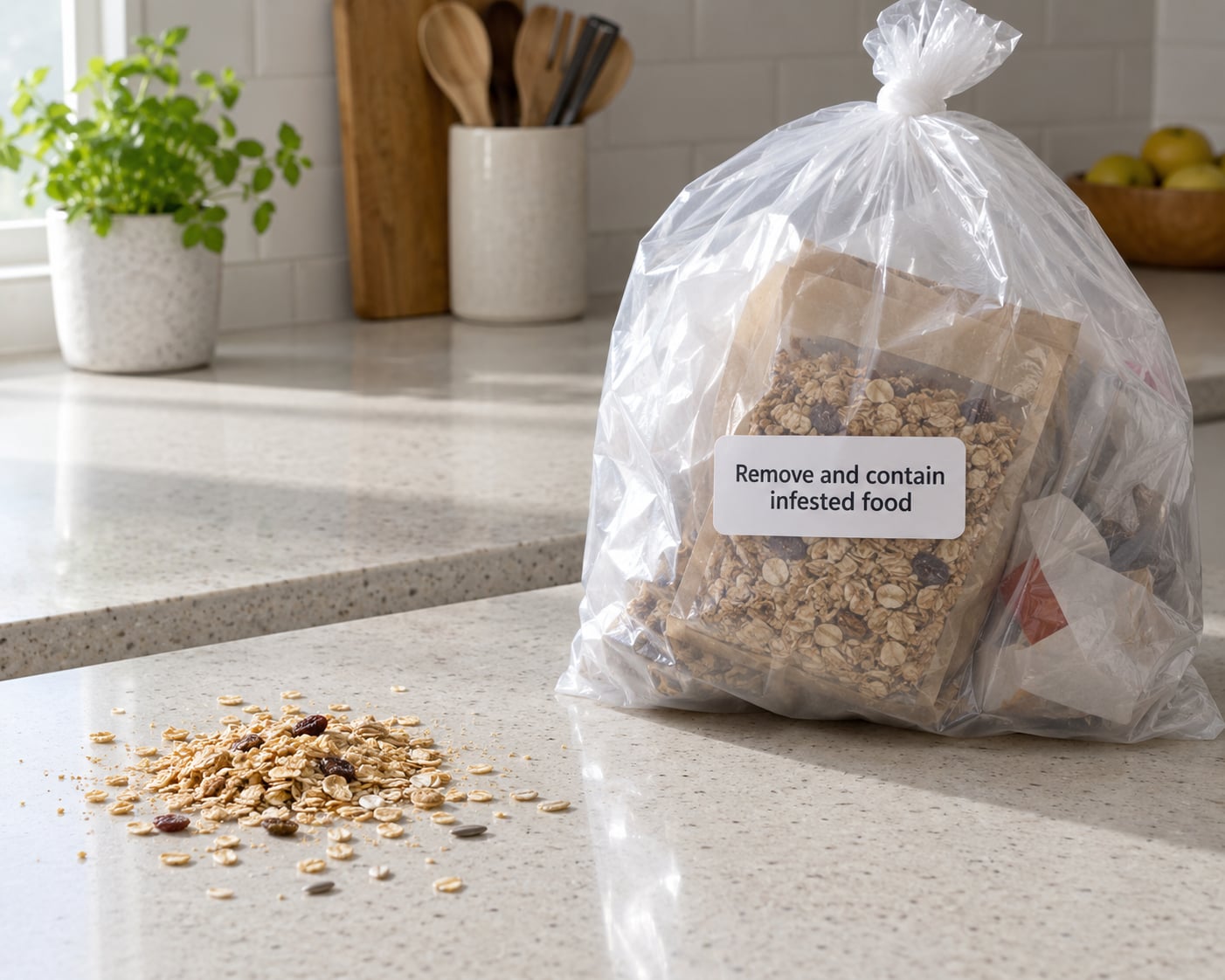 Remove and contain infested food