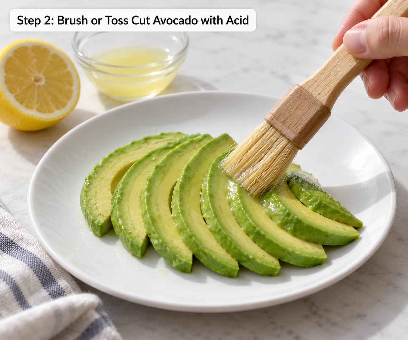 Step 2: Brush or Toss Cut Avocado with Acid