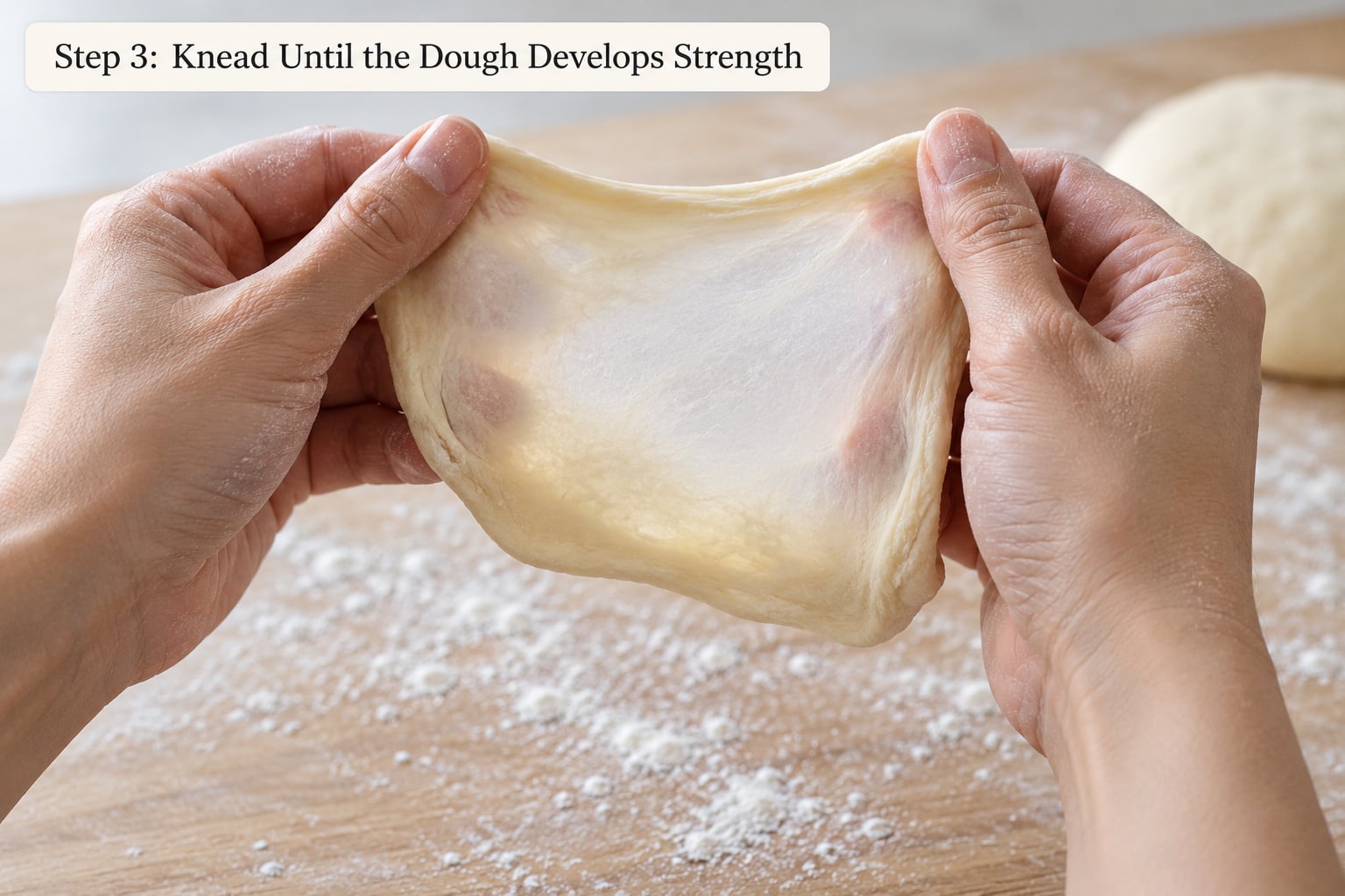 Step 3: Knead Until the Dough Develops Strength