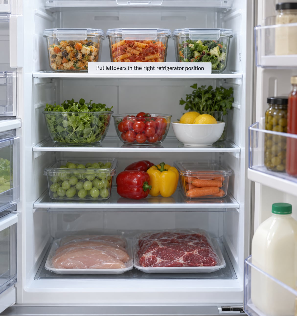 Put leftovers in the right refrigerator position