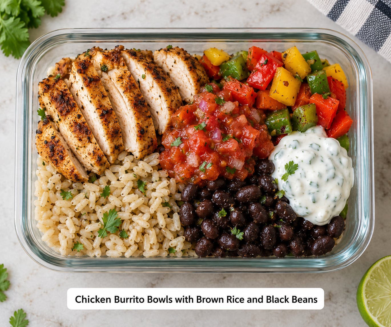 Chicken Burrito Bowls with Brown Rice and Black Beans